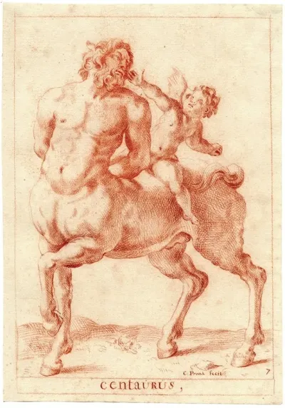 Beeld Van Een Centaur Met Een Amor Op De Rug