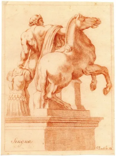 Beeld Van Een Der Dioscuri Met Een Paard