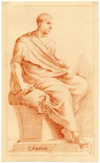 Beeld Van Een Zittende Man In Toga