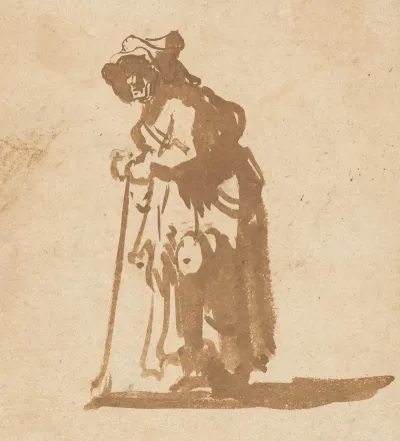 Beggar Woman Leaning On A Stick