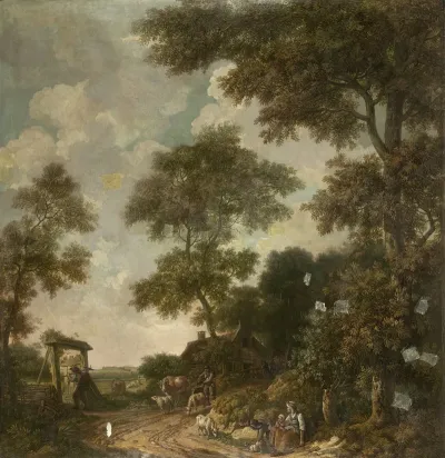 Behangselschildering Van Een Hollands Landschap Met Een Zandweg