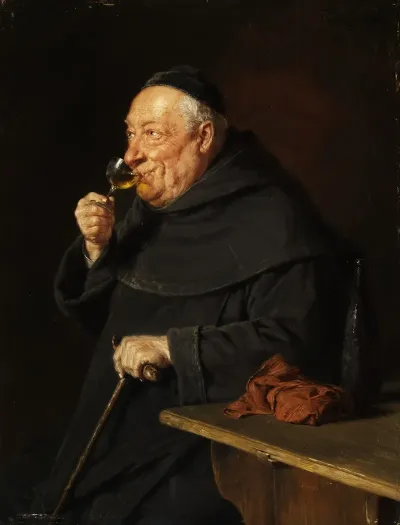 Benediktinermonch Mit Wein Beim Fruhschoppen