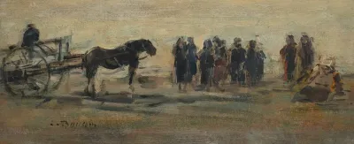 Berck Chariot Et Pecheuses Sur La Plage