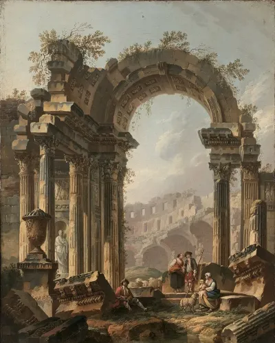 Bergers Dans Des Ruines Romaines