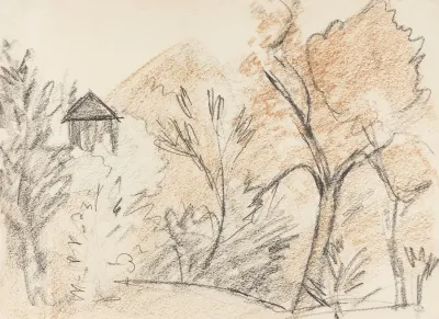 Bergige Landschaft Mit Kleinem Haus
