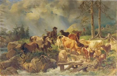 Bergige Landschaft Mit Kuhen