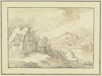 Bergiges Flusufer Mit Burgen Und Hausern
