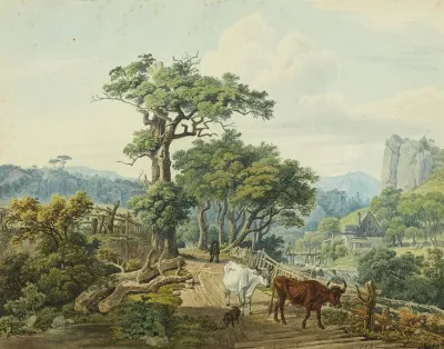Berglandschaft Mit Bauern Und Kuhen