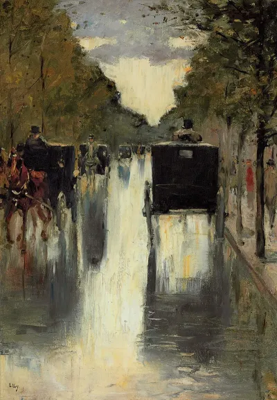 Berlin Street Scene With Horse Drawn Cabs
