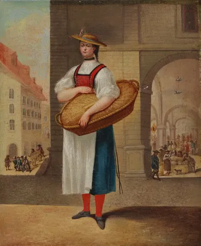 Berner Trachtenmadchen Vor Dem Kornhaus