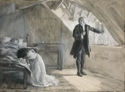 Beside The Bed Where Parting Life Was Laid Illustration For Oliver Goldsmiths The Deserted Village