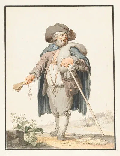 Bettler Mann Mit Stock Und Holzklapper