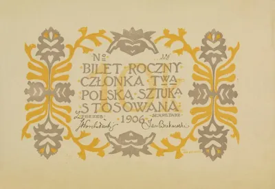 Bilet Roczny Czlonka Towarzystwa Polska Sztuka Stosowana
