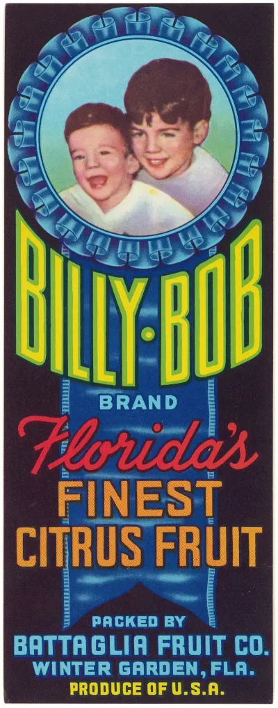 Billy Bob Brand Floridas Finest Citrus Fruit Label