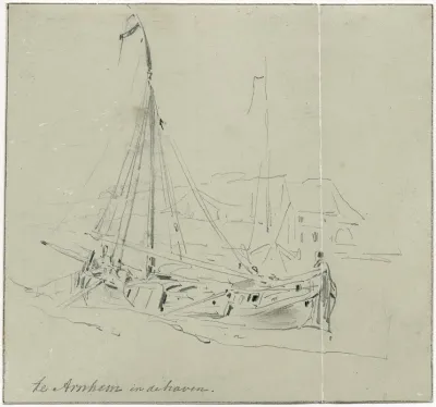 Binnenvaartschip Aan Oever Te Arnhem