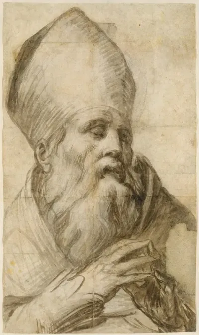 Bishop Saint In Bust Length Cartoon For An Altarpiece