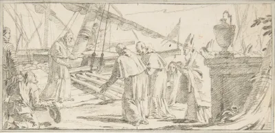 Bishops And Monks Being Received At A Ship By A Venerable Dignitary