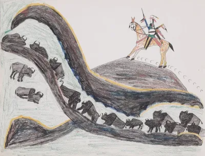 Bison Hunt With Indian On Horseback 2