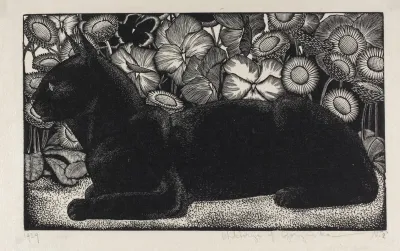 Black Cat On Flower Background