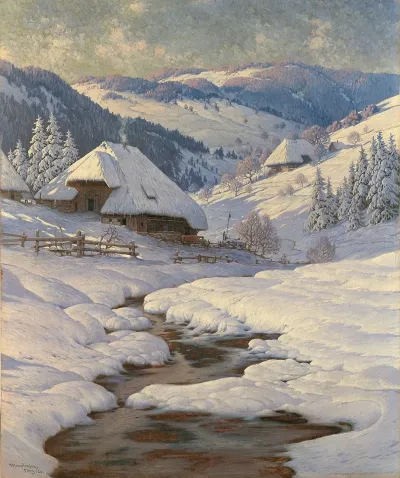 Black Forest Farmhouses In A Winter Landscape