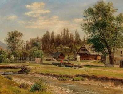 Blick Auf Das Dorf Tutschach Bei Aflenz Mit Dem Jauringbach Im Vordergrund