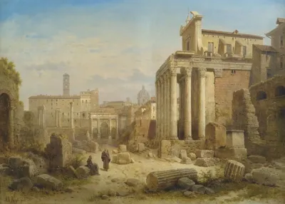 Blick Auf Das Forum Romanum Mit Dem Septimius Severus Bogen Und Dem Tempel Der Faustina Und Des Antonius Pius