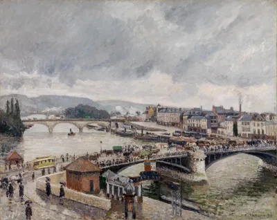 Blick Auf Die Grosse Brucke Zu Rouen Bei Regenstimmung