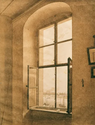 Blick Aus Dem Atelier Des Kunstlers In Dresden Auf Die Elbe Linkes Fenster