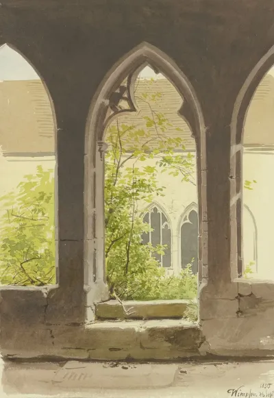 Blick Aus Dem Kreuzgang In Den Zugewachsenen Klosterhof Der Stiftskirche St Peter Und Paul In Bad Wimpfen