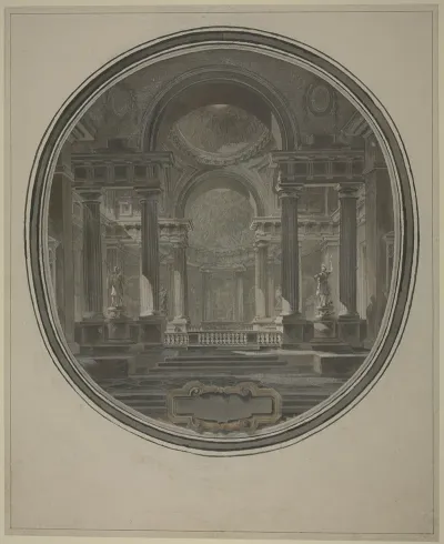 Blick In Die Rotunde Eines Antiken Tempels Unten Eine Leere Kartusche
