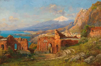 Blick Vom Antiken Theater In Taormina Auf Den Atna