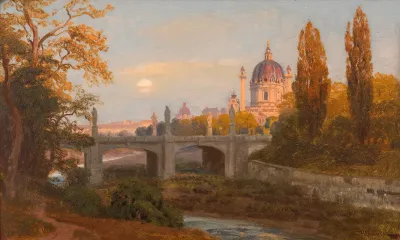 Blick Vom Wienfluss Gegen Elisabethbrucke Und Karlskirche