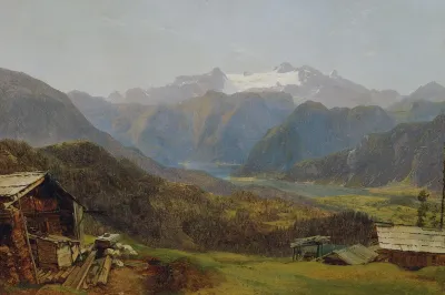 Blick Von Der Hutteneckalm Auf Den Hallstatter See Und Den Dachstein