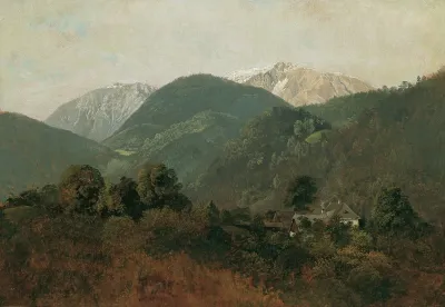 Blick Von Scheuchenstein Zum Gauermannhof Mit Schneeberg Im Hintergrund