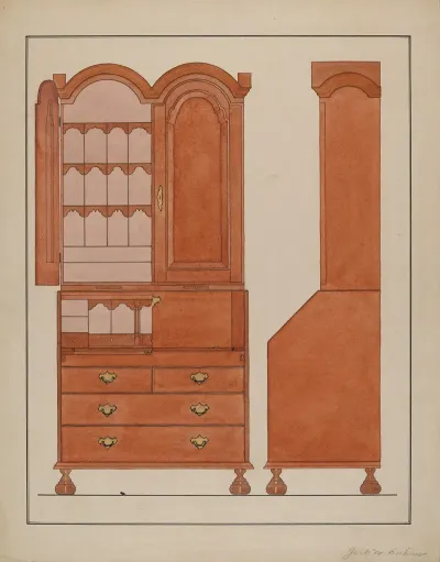 Block Front Desk With Cabinet Top