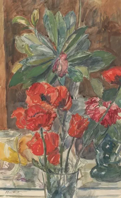 Bloemenstudie Van Papavers En Rhododendrons