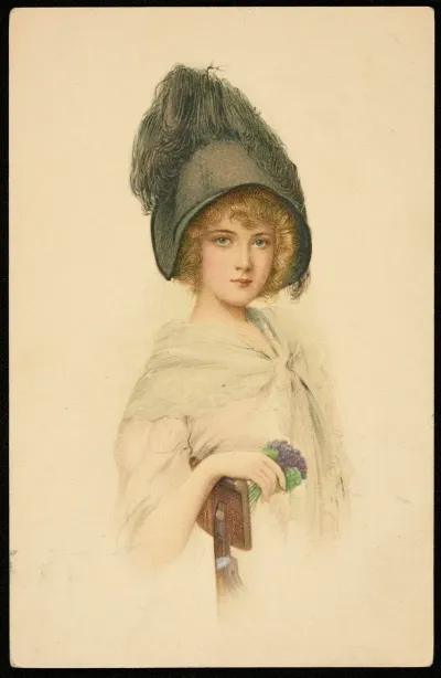 Blonde In A Hat With A Bouquet Of Flowers