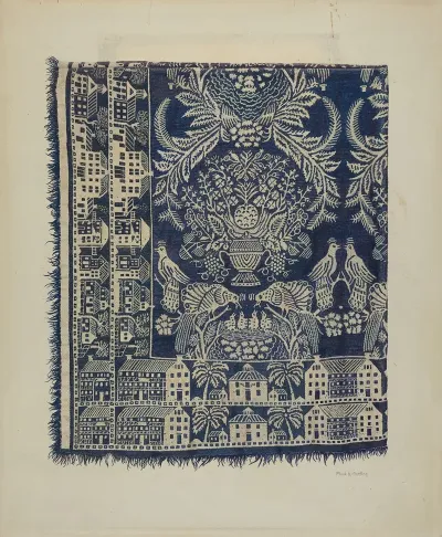 Blue And White Woolen Coverlet