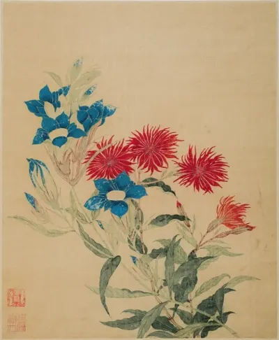 Blue Gentiana And Red Lychnis