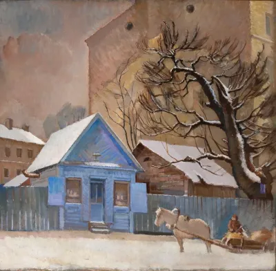 Blue House In Winter