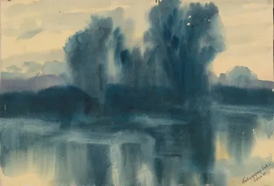 Blue Mood Over A Lake