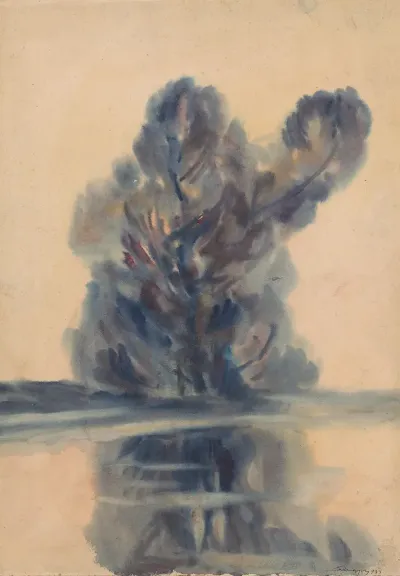 Blue Tree Above A Lake