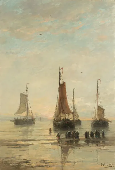 Bluff Bowed Scheveningen Boats At Anchor