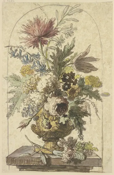 Blumenbouquet In Einer Vase Vorne Liegt Eine Nelke