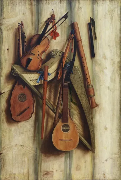 Board Partition With Musical Instruments Trompe Loeil