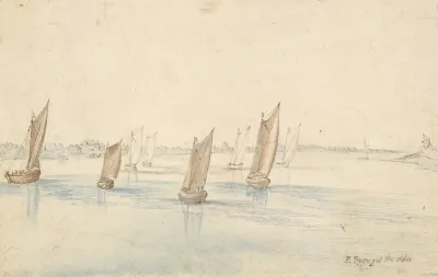 Boats Sailing On A River A Country House In The Distance