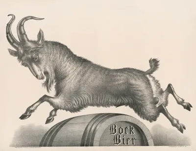 Bock Bier Goat Jumping Over Barrel Marked With Title