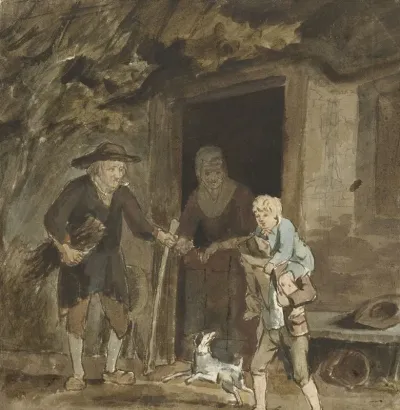Boerengezin Bij De Deur Van Hun Woning