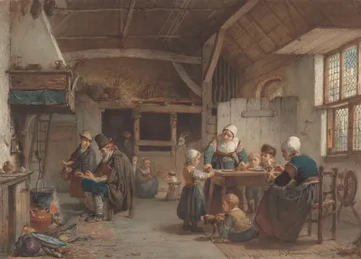 Boereninterieur Familie In De Keuken