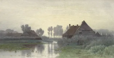 Boerenwoningen Aan Het Water Bij Ochtendnevel